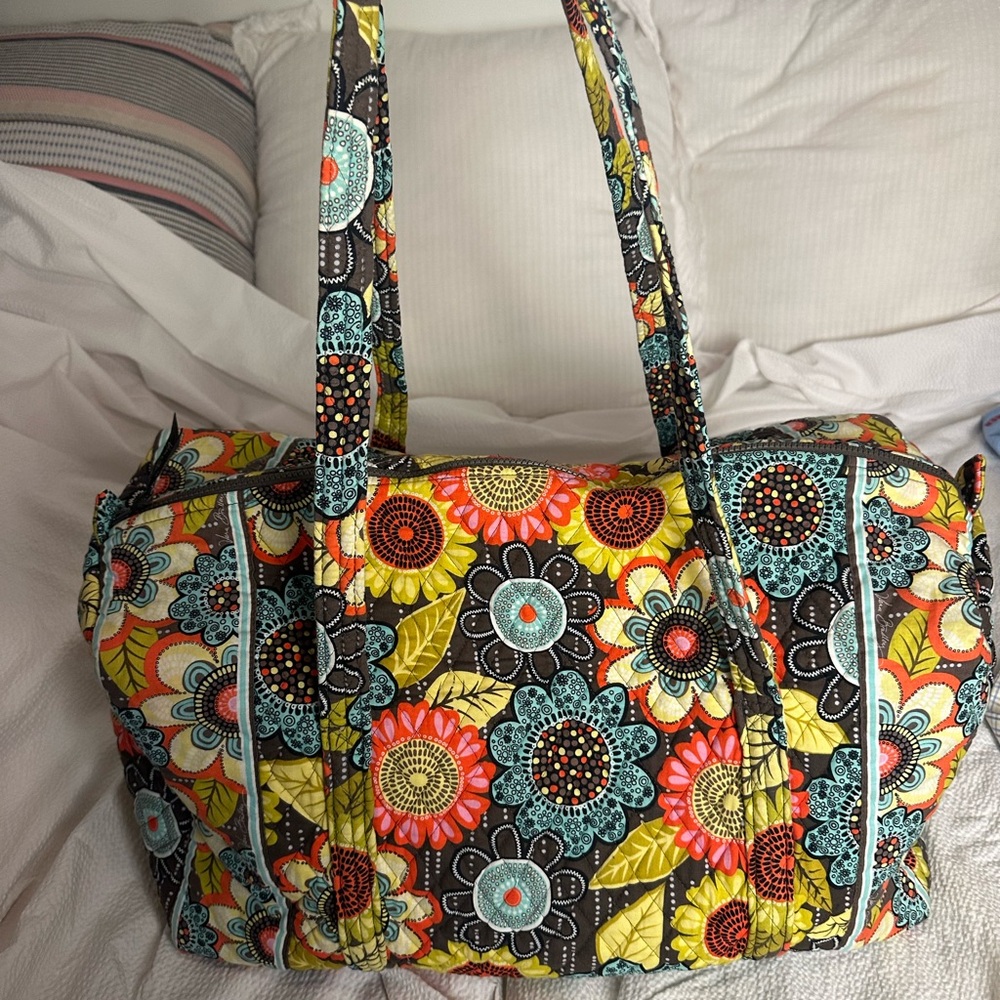 Vera Bradley large travel duffle. Flower shower. 22w 11.5 h 11.5 deep. 15 strap